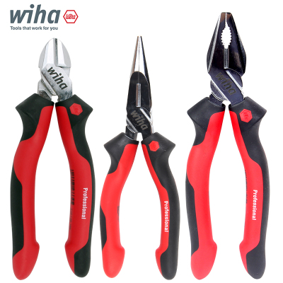 德国wiha威汉钢丝钳进口省力老虎钳工业级手钳尖嘴钳斜口钳子工具