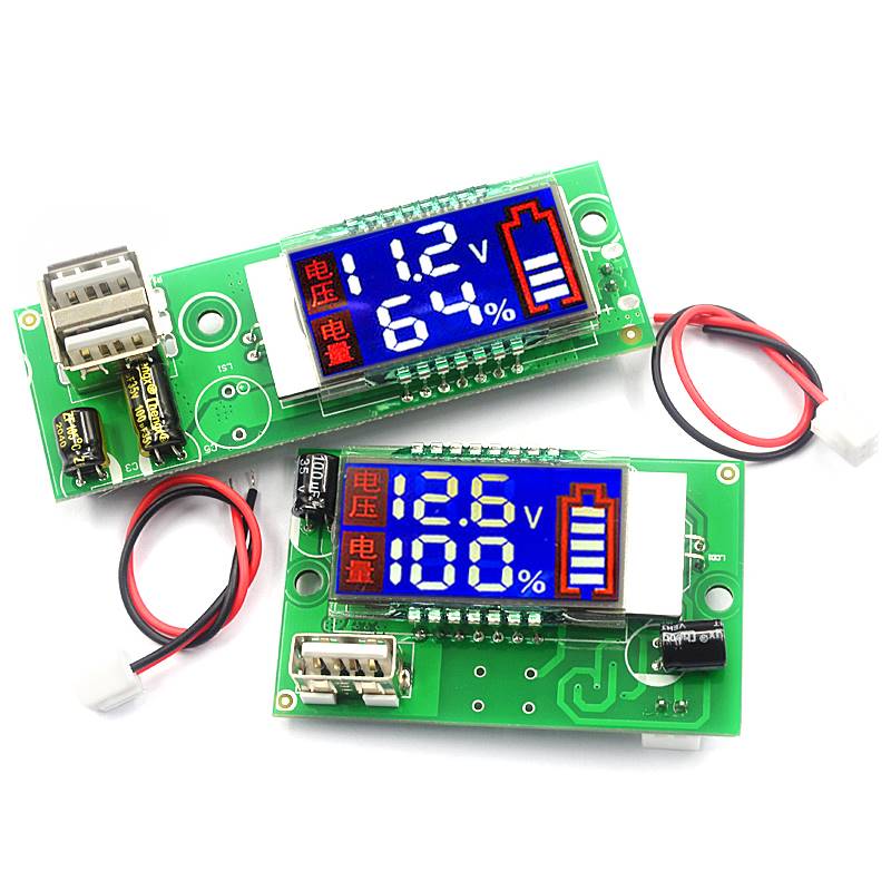 双显电量电压表LED液晶屏12V锂电池带USB接口3串锂电电量显示器