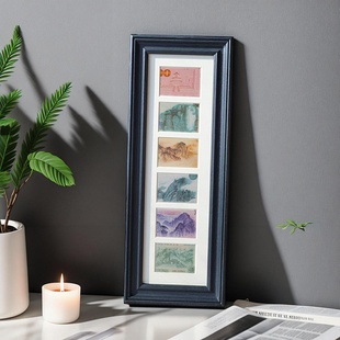 五月画馆实木人民币相框大好河山中古黑色相框六连框增财多金赠礼