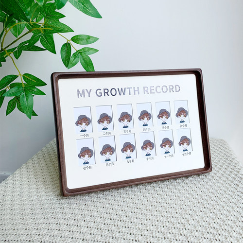 实木儿童成长记录相框黑胡桃摆台