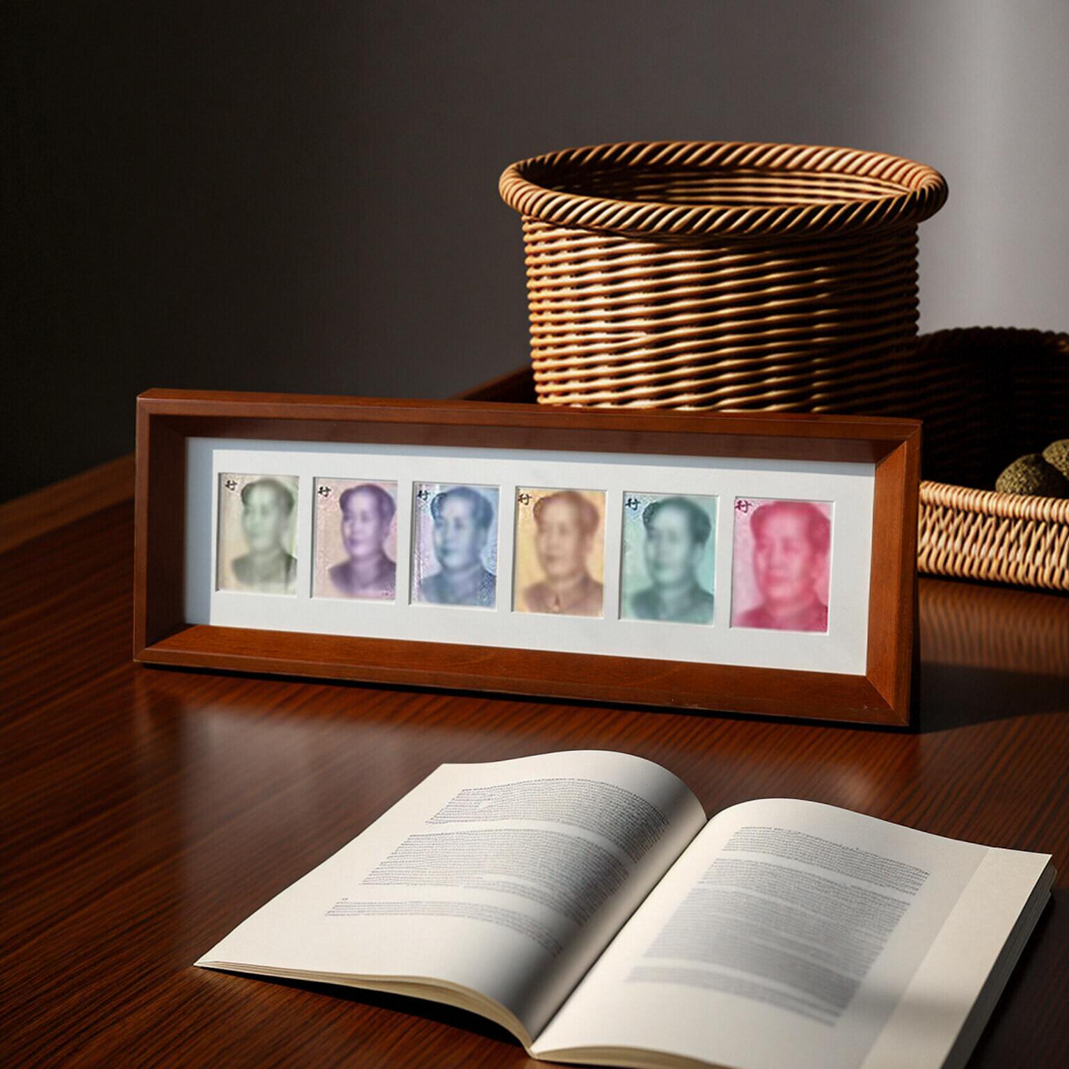 相框实木毛爷爷六行人民币相框