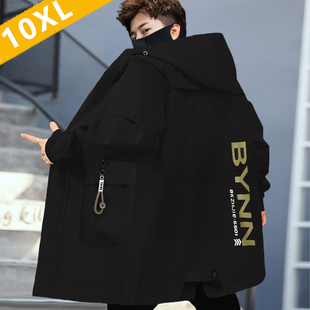 10XL中长款连帽风衣宽松外套男士肥胖潮加大码300斤学生夹克春秋