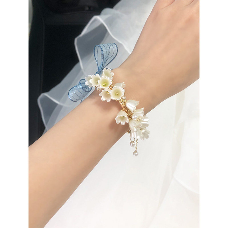 结婚手腕花香槟色铃兰伴娘姐妹团手环森系简约唯美韩式蓝色手花