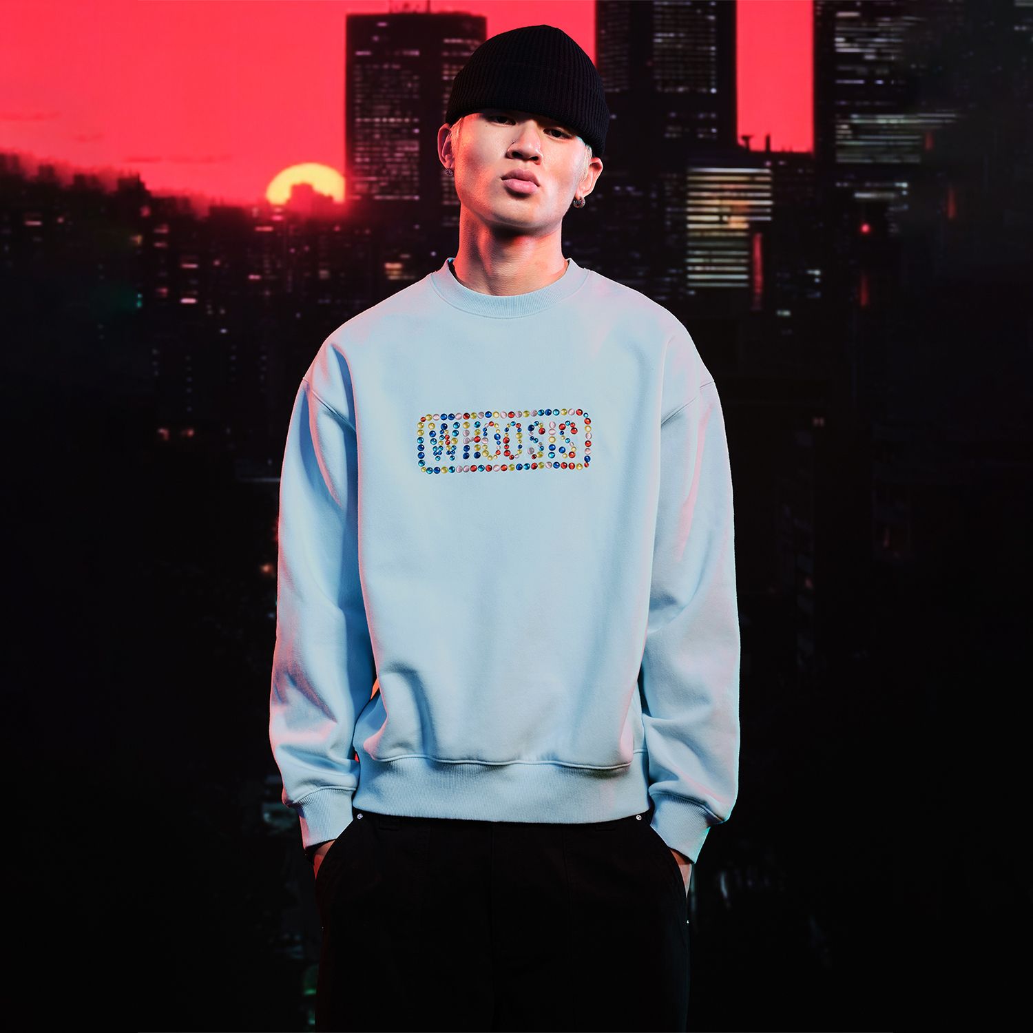 WHOOSIS(不知其名) 糖果烫珠logo圆领卫衣秋季美式休闲简约男女