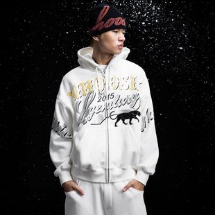 WHOOSIS(不知其名)黑豹贴布金属发泡拉链帽衫卫衣外套秋冬男女