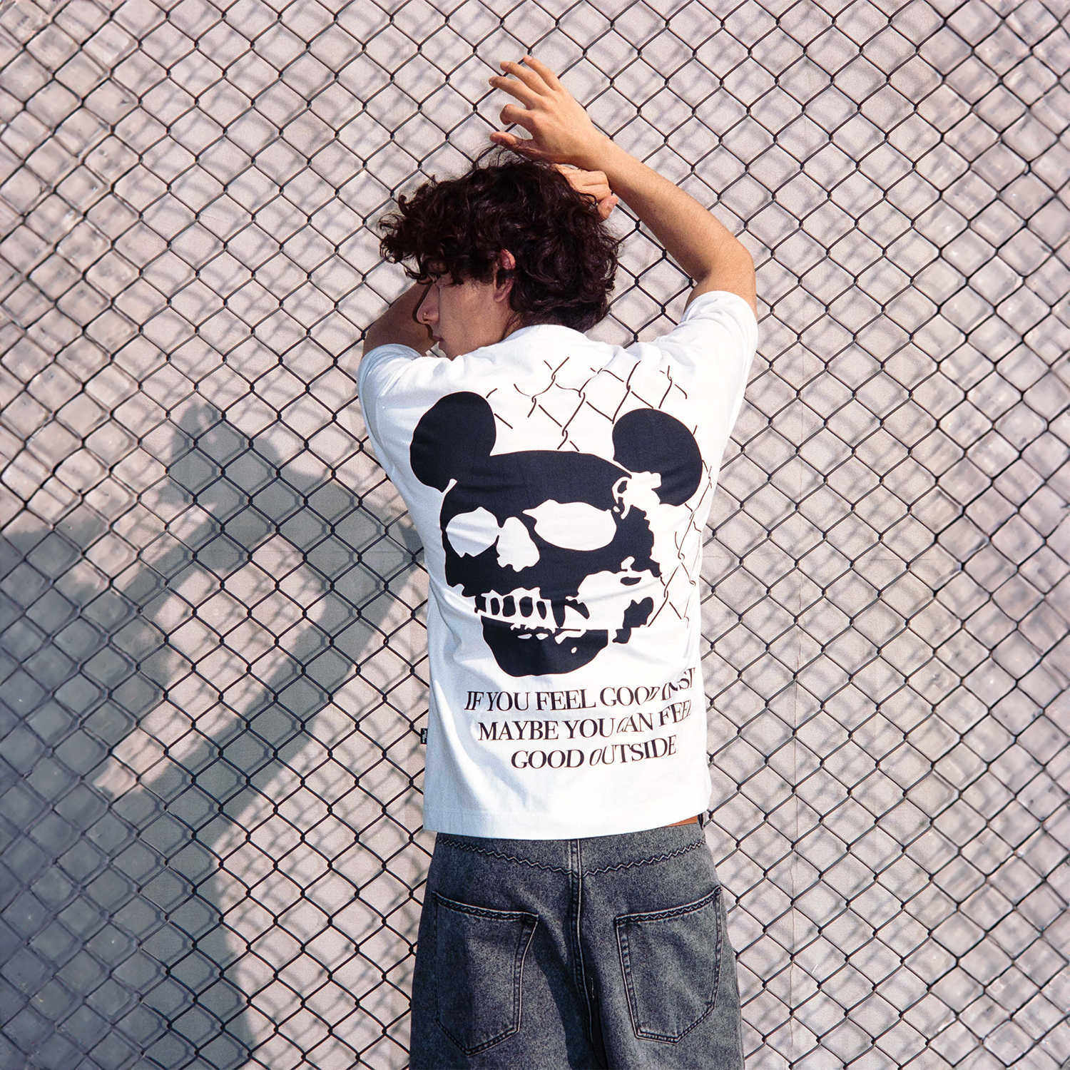 WHOOSIS(不知其名)影子骷髅短袖T恤趣味夏季宽松潮男女情侣美式