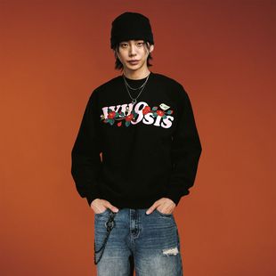 WHOOSIS(不知其名)趣味折纸毛线绣圆领卫衣秋季酷飒通勤男女潮