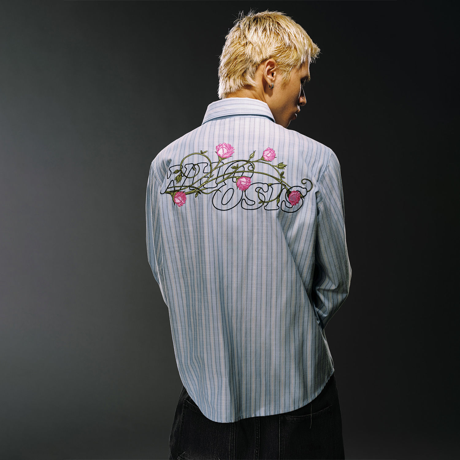 WHOOSIS(不知其名)藤蔓玫瑰条纹长袖衬衫外套秋季休闲男女校园