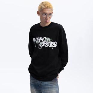 WHOOSIS(不知其名)珠链花卉长袖T恤秋季简约打底衫校园男女国潮