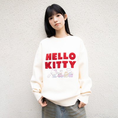 【HELLO KITTY官方联名】WHOOSIS 毛绒刺绣毛衣情侣校园秋冬男女