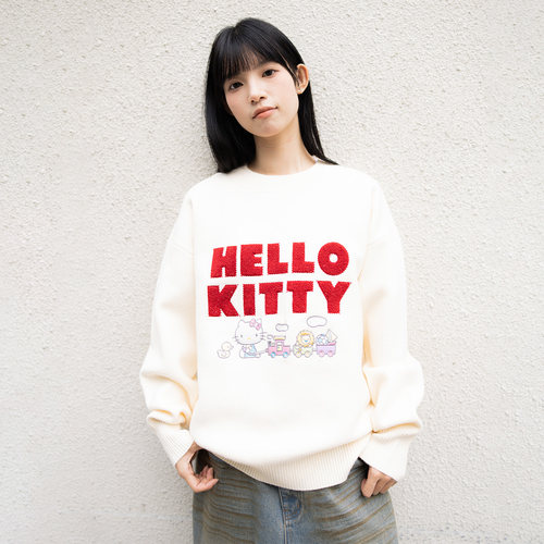 【HELLO KITTY官方联名】WHOOSIS 毛绒刺绣毛衣情侣校园秋冬男女