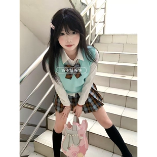 春日青jk学院风制服针织衫无袖马甲背心早内搭长袖衬衫甜妹格裙套