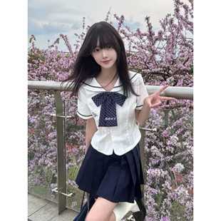 春日青jk制服日系原创中山道线水手服收腰显瘦白色娃娃领上衣短裙
