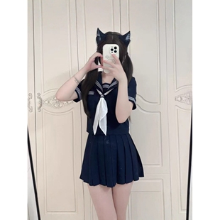 春日青jk水手服套装校供感新款长短袖衬衫短裙百搭绀色女学院风套