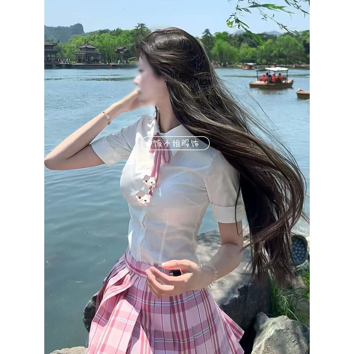 春日青jk糖果软妹穿搭日系制服衬衫学院风修身短袖衬衣百褶裙套装