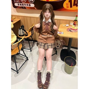 春日青jk制服原创针织衫开衫薄款外套穿搭焦糖格裙时尚原创一整套