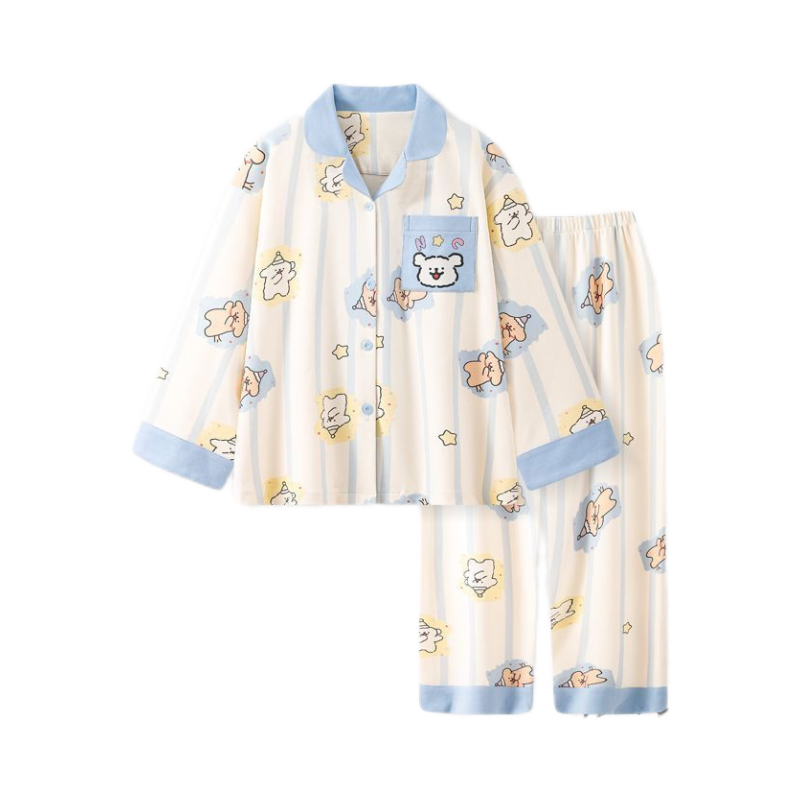 线条小狗亲肤可外穿长袖两件套家居服棉质胖MM超大码240斤睡衣女