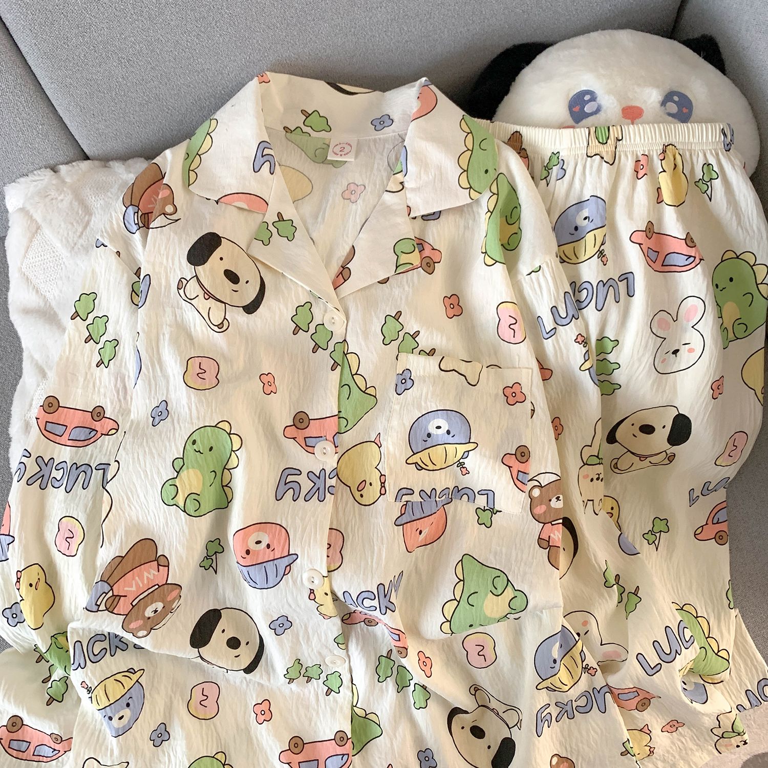 2025新款汽车小狗云朵棉睡衣女长袖长裤春秋季卡通可爱家居服套装