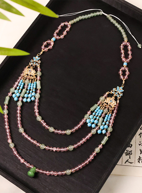 古国风战国魏晋曲裾粉色多层软璎珞汉服明宋制新中式百搭颈配饰品