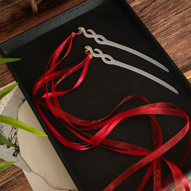 魏国风无羡红色长流苏飘带发簪新中式古风清冷盘发头饰步摇簪子