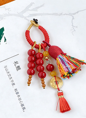 中国民族风流苏吊坠包挂手机钥匙扣挂件饰品新年红色喜庆小马挂饰