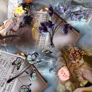 古风满枝枯叶蝶软簪头饰写真高颜值仿真蝴蝶氛围感爆款汉服发饰品