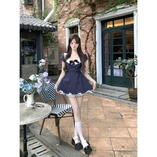 热恋千金风短裙夏季收腰显瘦小众设计感纯欲风甜美蝴蝶结洋装女