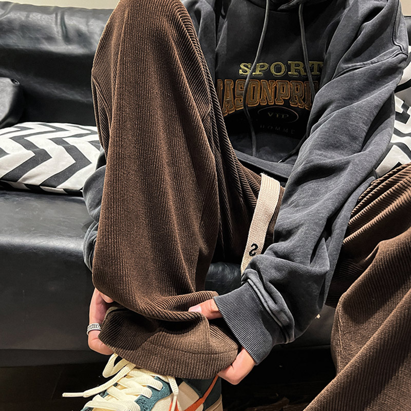 速发美式高街潮ibe风裤子男v直休闲运动卫裤男复古宽松流筒长裤