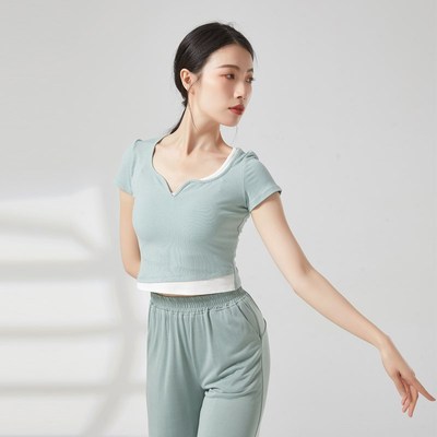 速发典练功服假两件舞蹈服古训舞上衣撞色瑜伽服形体舞练服秋