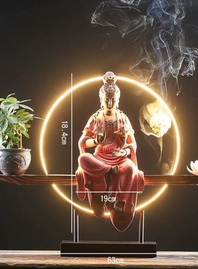 速发新中式陶面莲花观世音菩萨物像桌瓷摆件客厅居家人佛佛像装饰