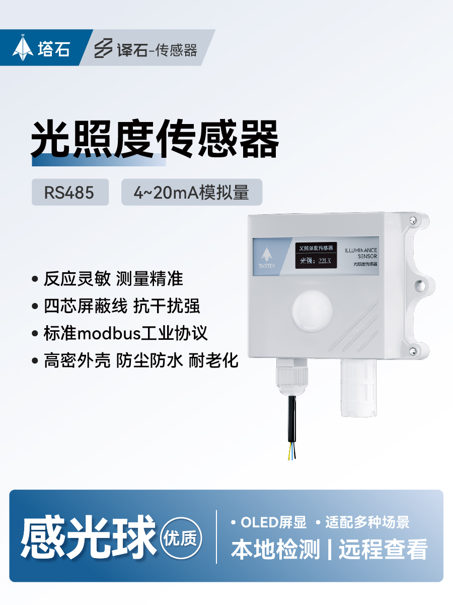 光照度传感器光照强度监测工业级RS485/4-20mA光照日照时数变送器
