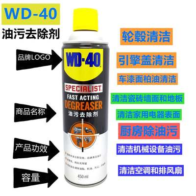 WD-40快速油污去除剂强力厨房油脂灰尘水性泡沫汽车轮清洁剂WD40