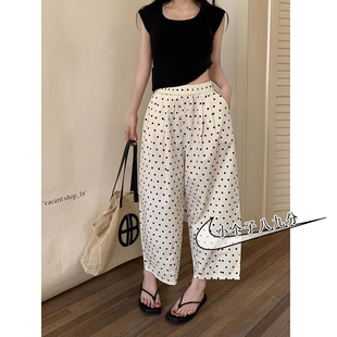 高腰显瘦哈伦裤 百搭八九分休闲裤 xxs8 女小个子夏季 直筒波点阔腿裤