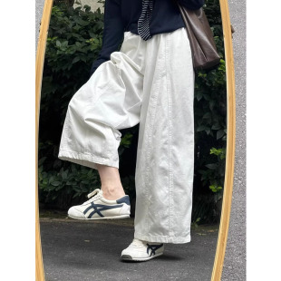 高腰宽松显瘦垂感弯刀长裤 白色松弛感直筒阔腿裤 女小个子春夏新款