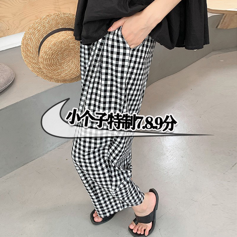 150小个子七分棉麻哈伦裤女显高搭配145xxs夏季八分直筒阔腿裤xxs