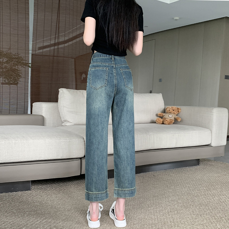 小矮个子145xxs七分复古牛仔裤女夏季薄款高腰直筒八九分阔腿裤子