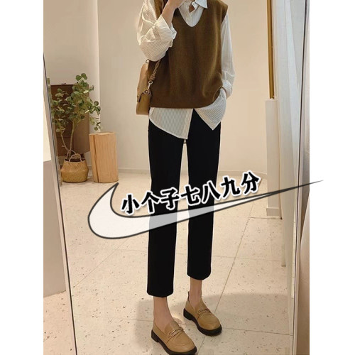 150小个子黑色西装裤女秋季新款七八分裤子高腰职业女士哈伦裤xxs