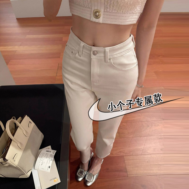 直筒牛仔裤女春秋款百搭显瘦高腰弹力烟管裤小个子八分法棍裤子xs