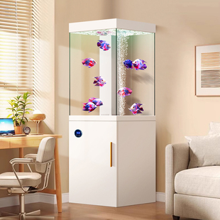 客厅家用智能超白玻璃底滤鱼缸水族箱简约生态落地立式 方形金鱼缸