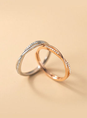 MOLC925银气质交叉排钻线条戒指女日系简约小巧小清新手指环生日