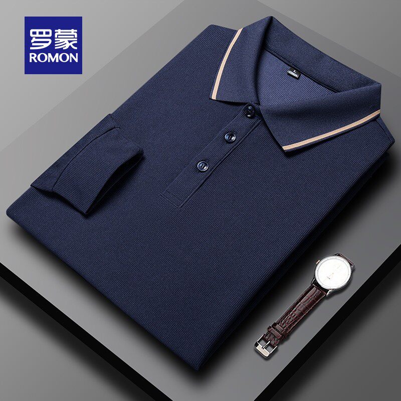 【5A抗菌】罗蒙商务休闲长袖POLO衫2026春季新款修身翻领T