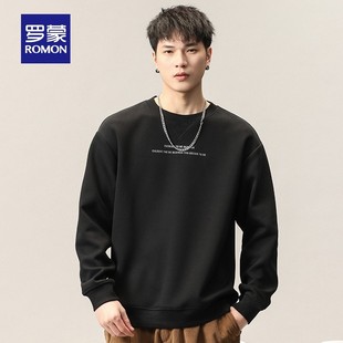 時(shí)尚 羅蒙男士 新款 潮流長袖 簡約百搭圓領(lǐng)印花衛(wèi)衣2025秋季 套頭T恤