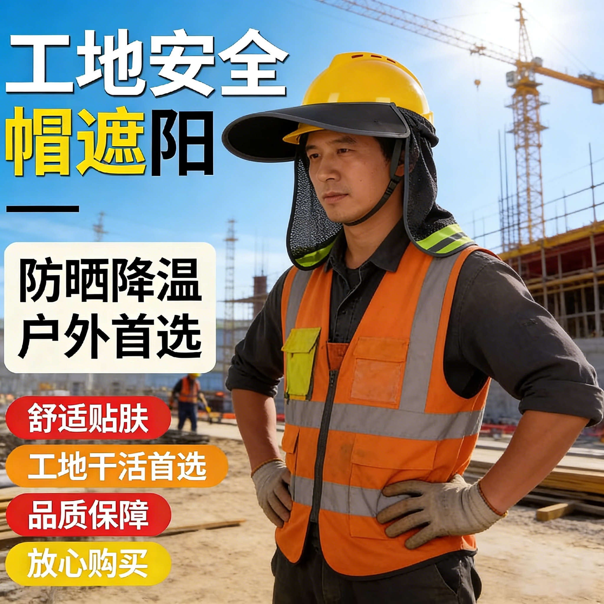 工地安全帽防晒遮阳帽檐男款帽檐工地施工透气帽檐通用夏季鸭舌款