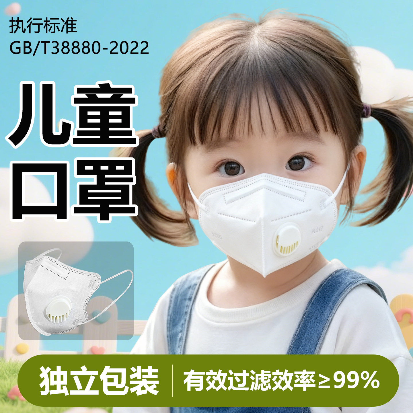 儿童n95口罩官方旗舰店正品独立包装带呼吸阀防飞沫10到15岁上学 - 实物图