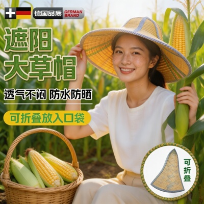 草帽男款防晒可折叠大帽檐田园风