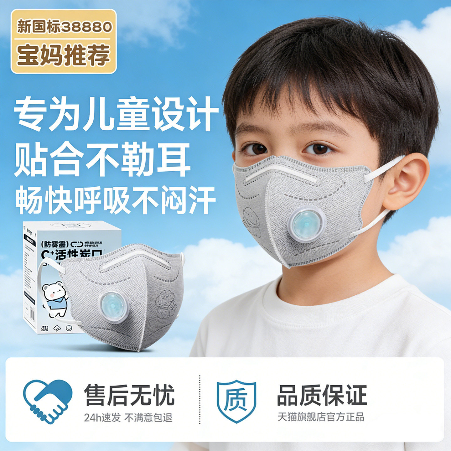 kp95儿童口罩8到12岁独立包装防雾霾专用pm2.50到3岁3-8岁婴幼儿