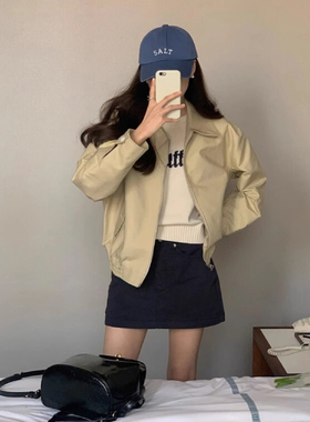开春外套女棒球服短款2026年新款美式休闲复古工装小个子翻领夹克