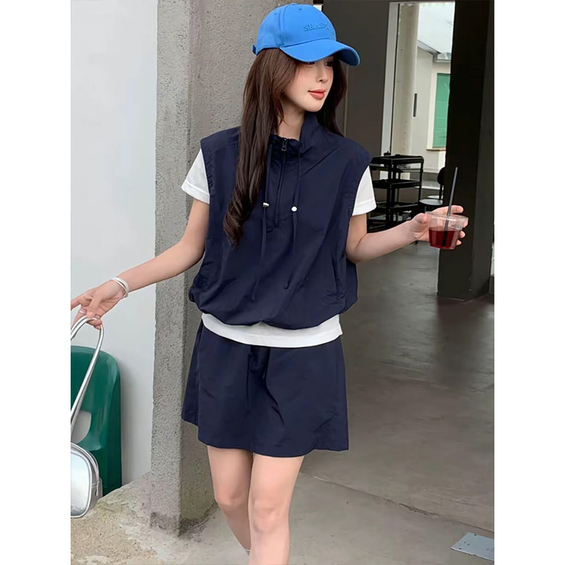 夏季休闲风假两件马甲T恤半身裙两件套女宽松显瘦运动套装