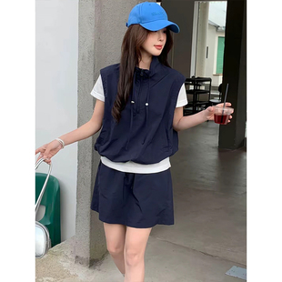 夏季休闲风假两件马甲T恤半身裙两件套女宽松显瘦运动套装