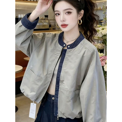 韩式拼接立领显瘦短外套女